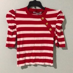 Zara T-Shirt with Button Detail and Ruched Sleeves